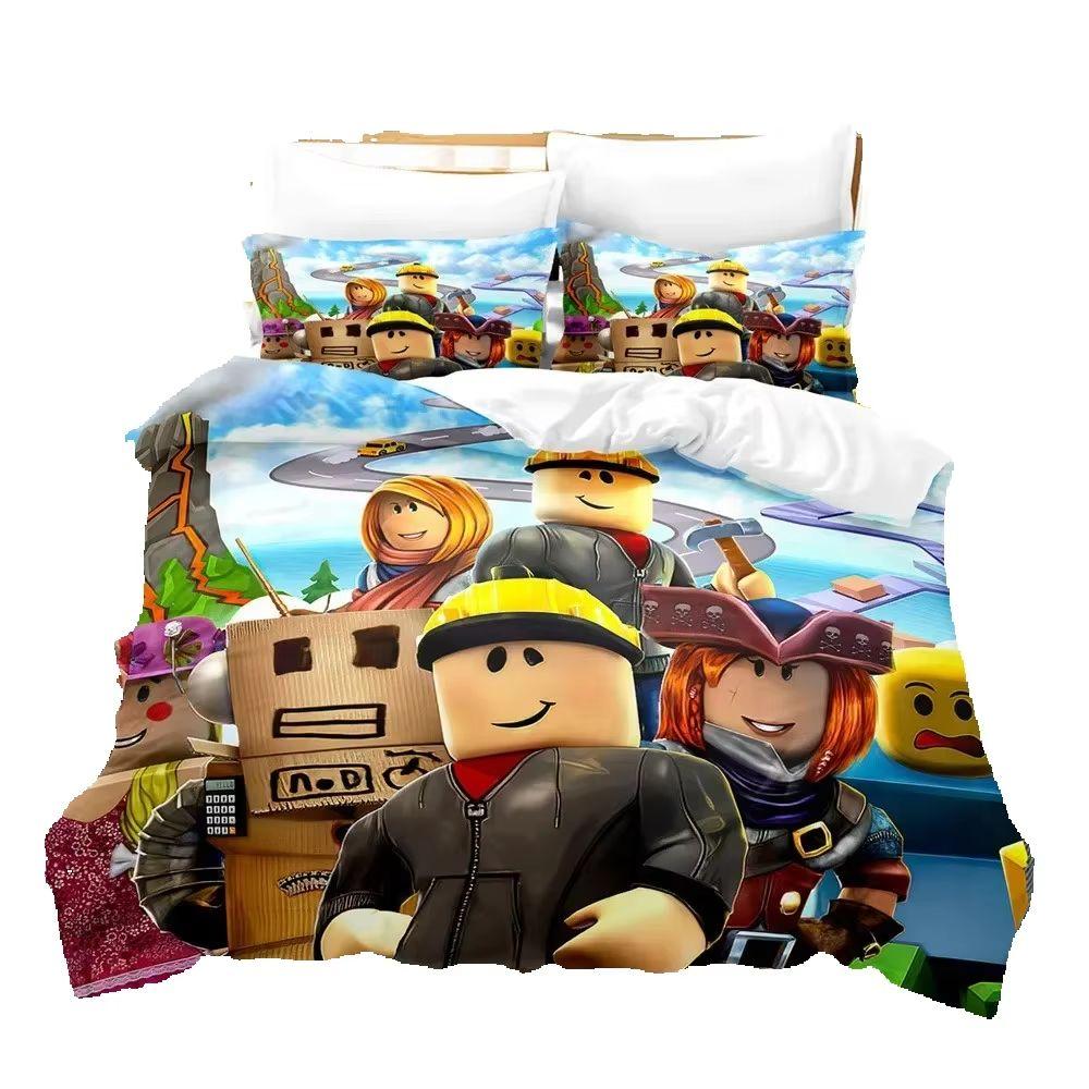 3D Cartoon Minecraft Duvet Cover for kids,Game Simulated World Bedding Set,Duvet Cover Pillowcases with Zipper Youth Kids Gift