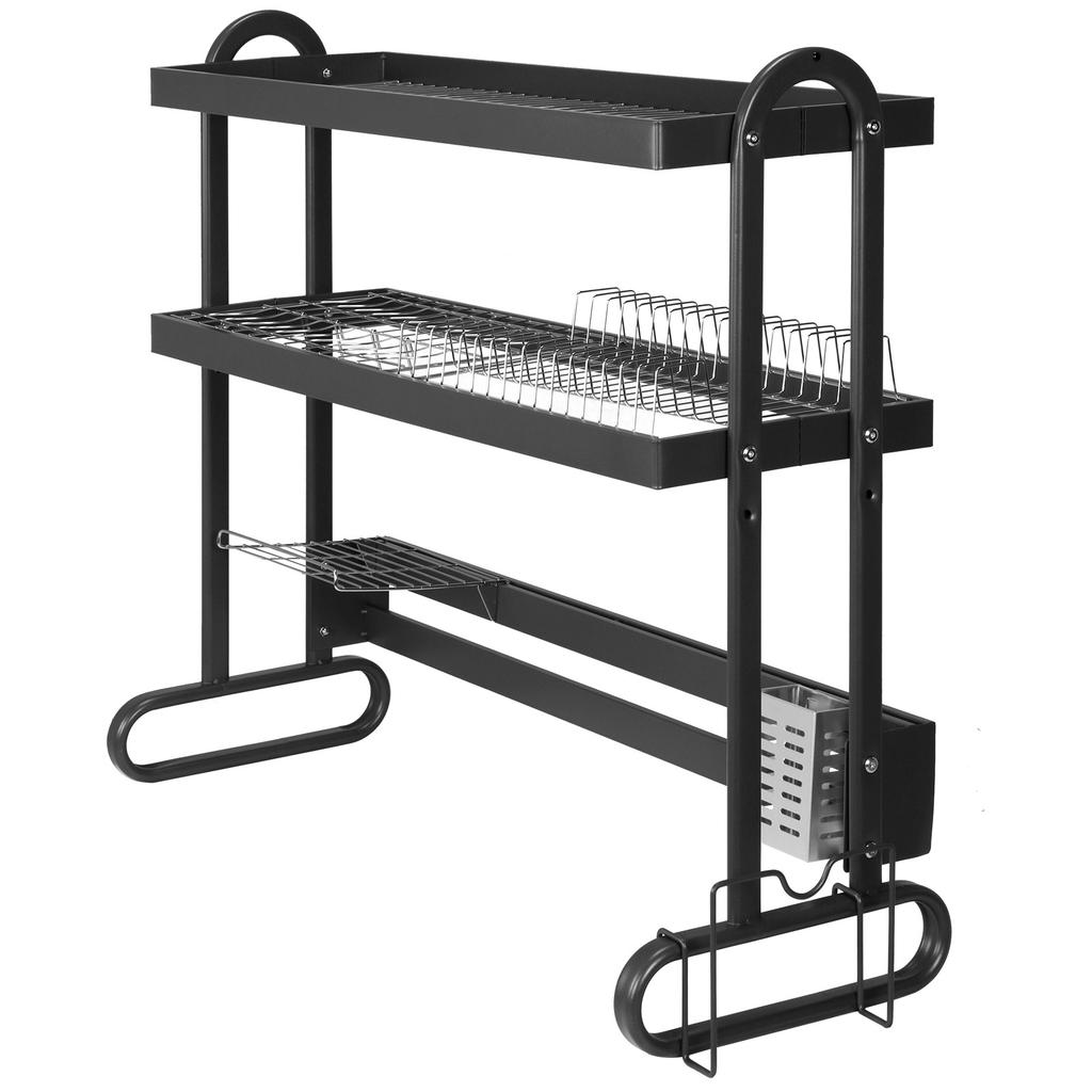 2/3 Layer Dish Drainer Stainless Steel Kitchen Dish Rack with Utensil Holder Large Capacity Anti-Slip Counter Organizer Accessor
