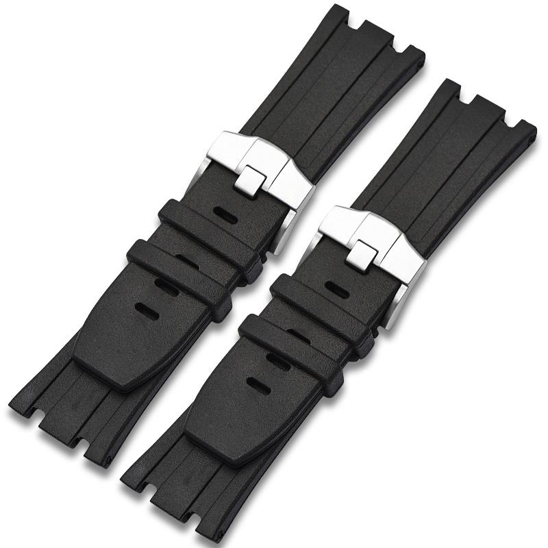 Klassisches schwarzes Uhrenarmband für Audemars und Piguet Royal Oak Strap FÜR AP 15710 26470 Gummi-Uhrenarmband Dornschließe Silikonband 28mm