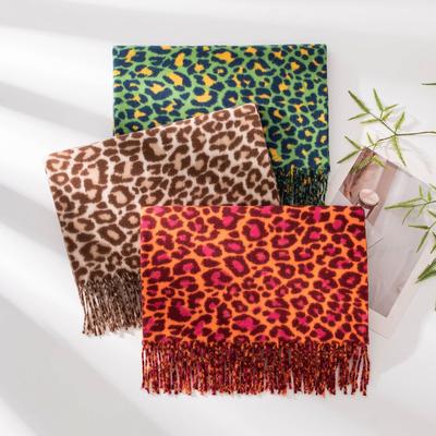 New Scarf Leopard Print Ethnic Style Cotton and Linen Feel Scarf Women's Imitation Cashmere Tassel Travel Beach Towel Shawl
