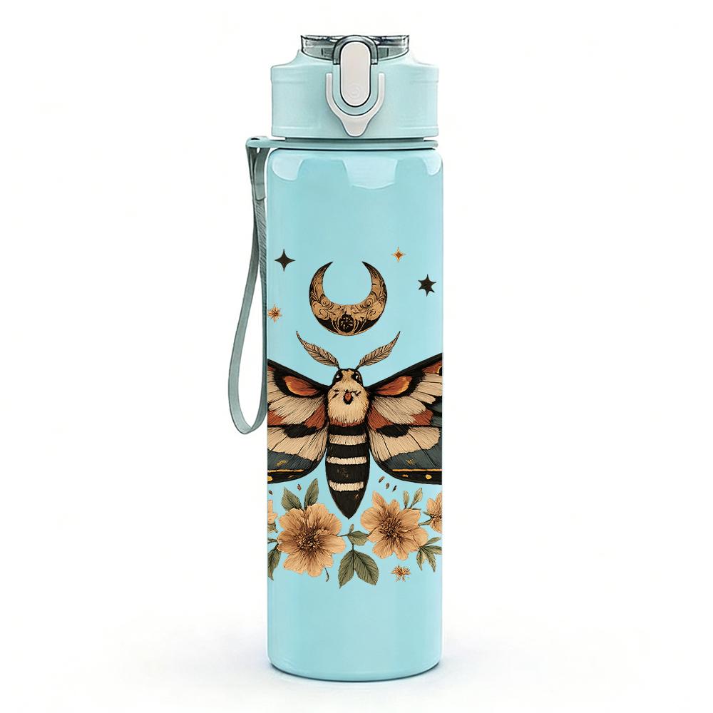 1PC Moth Sunflower Botanical Motif 750ml Color Plastic Sports Water Bottle Leakproof Flip Straw Lid For Sports Office Home Use