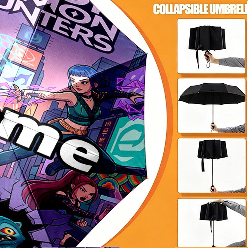 Custom Name Personalized Kpop Demon Hunter Print Umbrella, Auto Open Close, 8‑Rib Sturdy Frame, Commute Camping Hiking Use, Birthday Gift