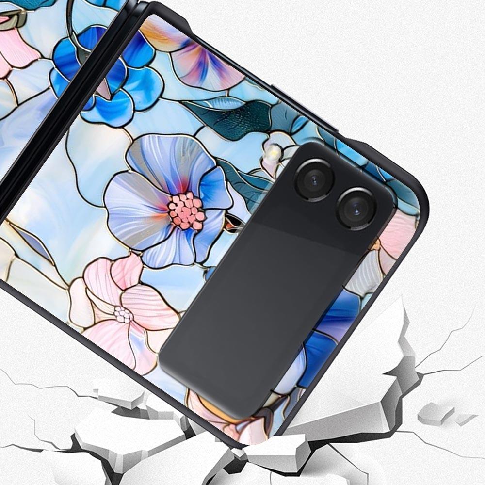 Phone Case for Samsung Galaxy Z Flip 3 4 5 6 7 Folding Shell For Samsung Z Flip4 Flip5 PC Hard Cover Flower marble Geometry