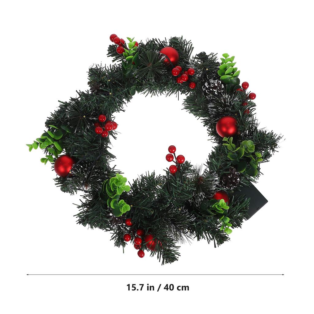 Christmas Wreath With Led Lights Red Berries Pine Cones Faux Evergreen For Front Door Wall Fireplace Holiday Decor Outdoor
