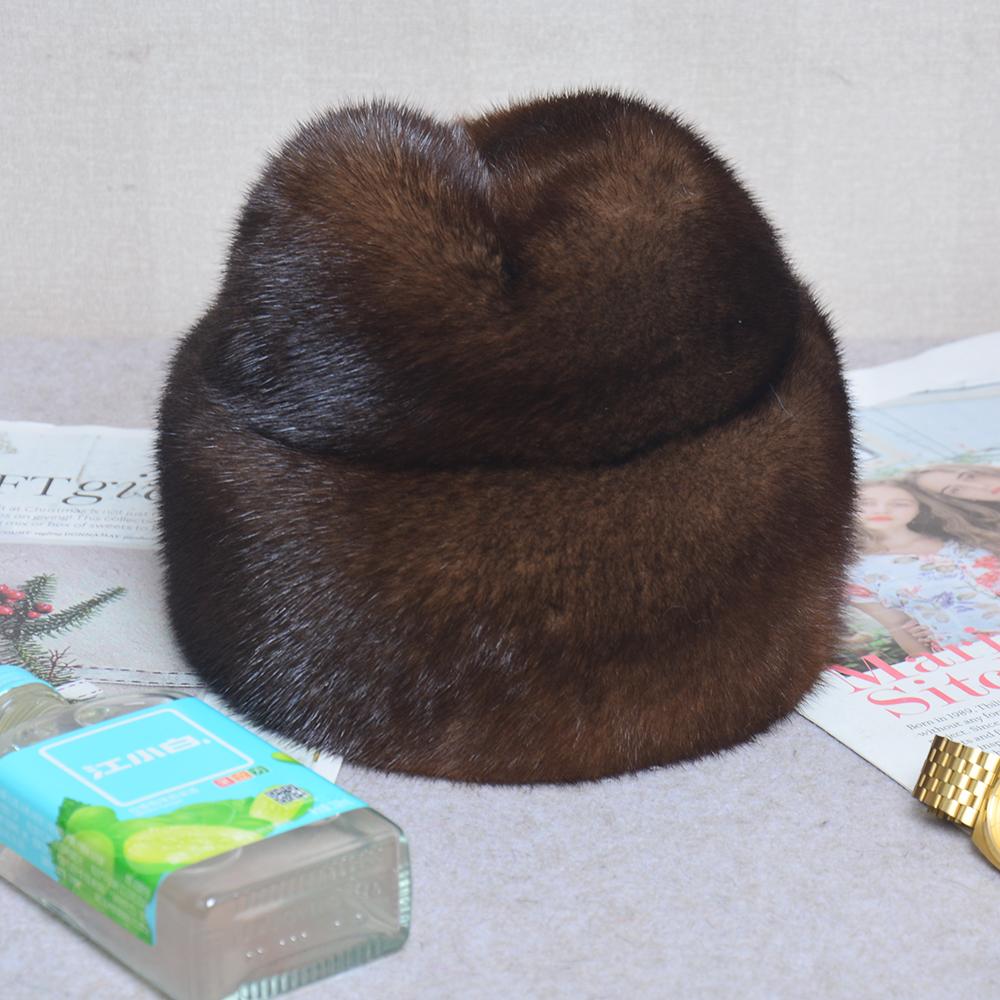 Men Mink Fur Hat New Fashion Men's Real Mink Fur Cap Winter Warm Top Hat Headgear Beanie Beret Natural Real Mink Fur Cap For Men