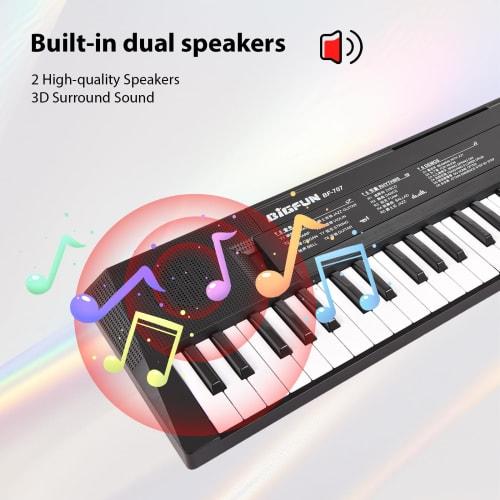 Btuty 61-Key Electronic Keyboard Piano with Dual Speakers, 8 Tones, 5 Rhythms, 5 Drums, Percussion, 6 Demo Microphones, 2 Power Modes, Musical Instrum