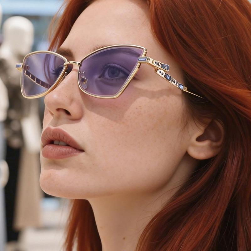 2025 Fashion Cat Eye Metal Sunglasses for Women with Diamonds Personalized Trendy Outdoor Street Style