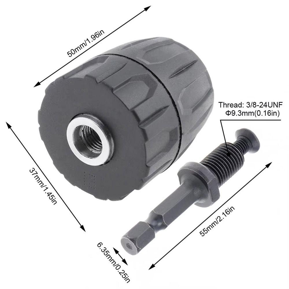1Pcs 1/4" Hex Shank Keyless Drill Chuck 3/8" To 24UNF Thread Impact Driver Conversion Tool