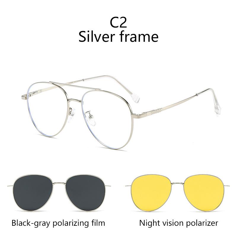 3 In 1 Magnetic Sleeve Glasses Versatile Myopia Glasses Elliptical Frame Polarized Sunglasses Two-In-One Clip-On Sunglasses