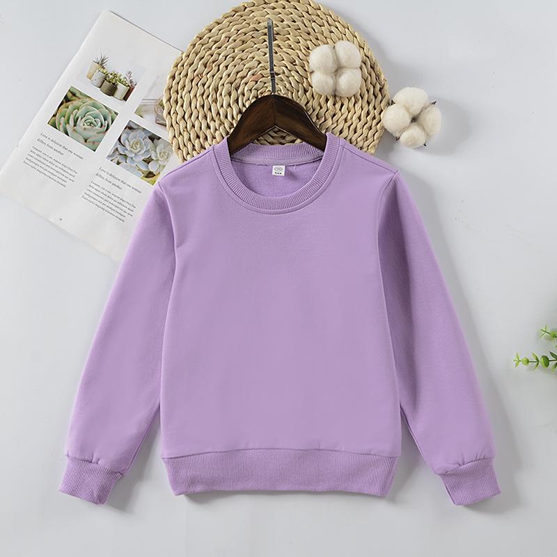260G Kids Terry Cotton Round Neck Drop Shoulder Sweatshirt - Solid Color, Long Sleeve Pullover.