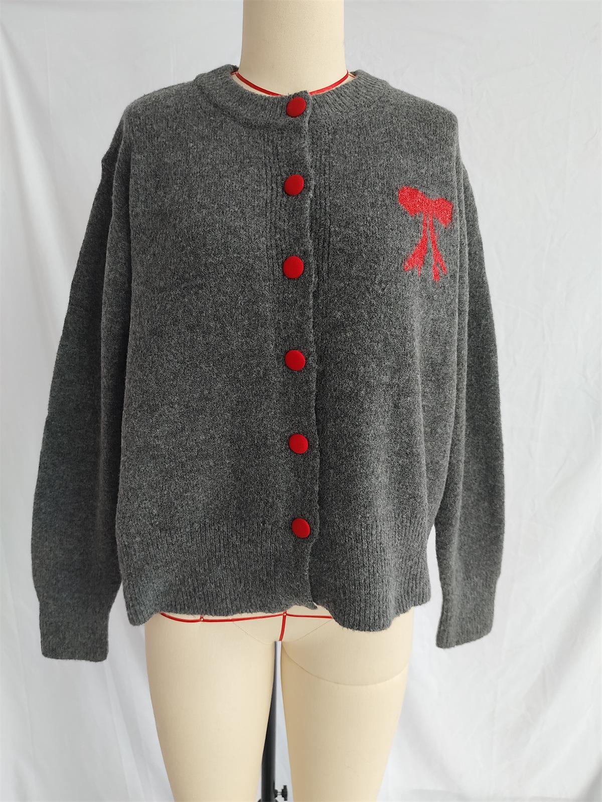 

Xiaoxiangfeng вязаный кардиган пальто женский новый длинный рукав свитер короткий топ M темно-серого