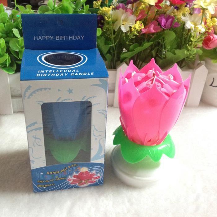 Double couche de bougie d'anniversaire de lotus avec bougie de musique tournante avec une chanson de joyeux anniversaire (rouge)