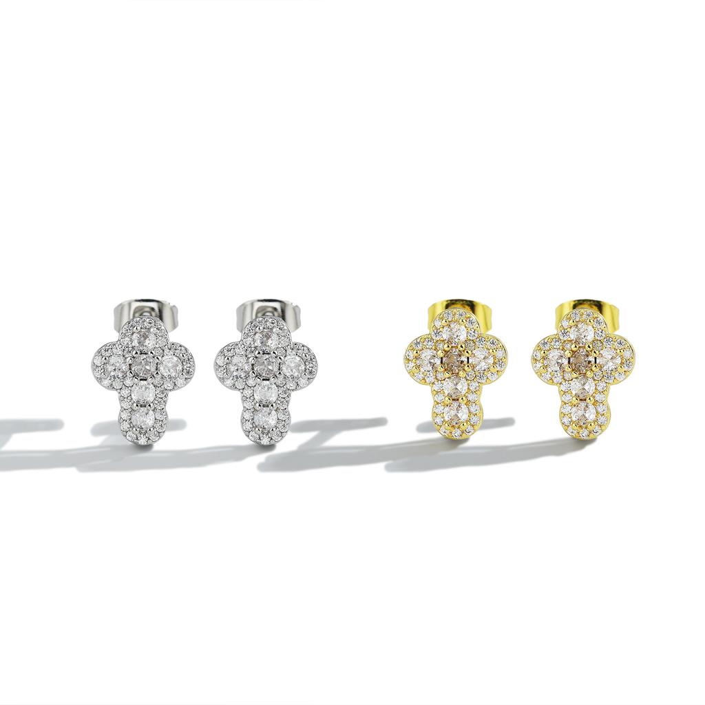 Personality Street Zircon Six-diamond Cross Earrings Women's High-end Sense Light Luxury Trendy Men's Diamond-encrusted Ear Jewelry 2026