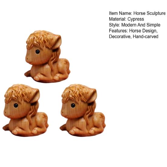 Horse Sculpture Wooden Miniature Decorative Figurine Natural Wood Smooth Surface Animal Statue Home Bookshelf