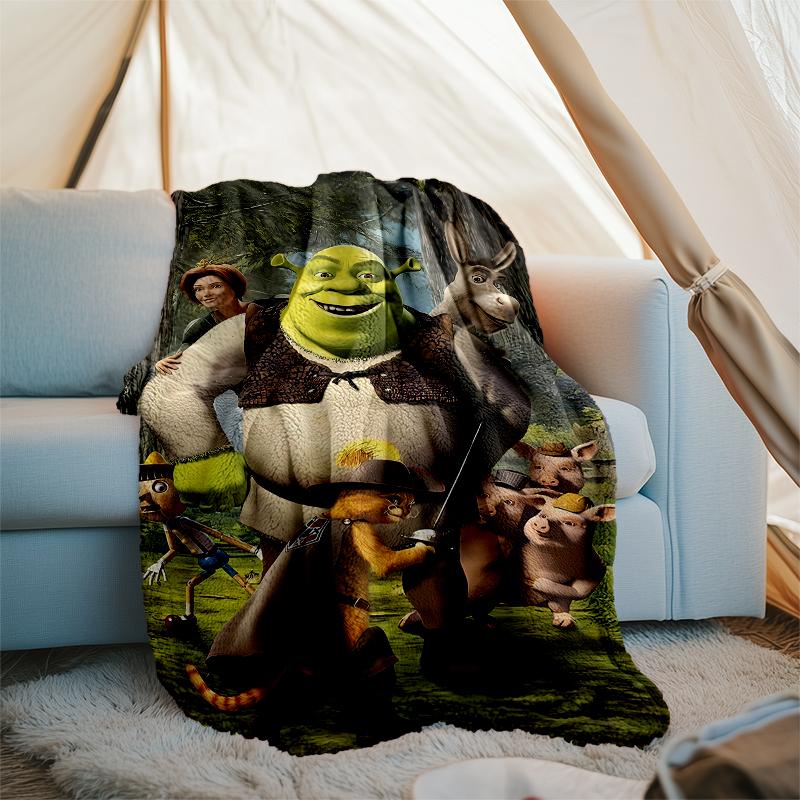 Přehoz s potiskem Shrek - Ideální na pohovku, postel, cestování a venkovní použití | Lze prát v pračce, útulný a odolný.