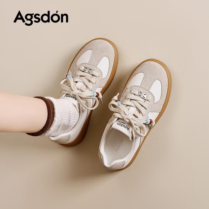 Augusteng Retro German Training Shoes Women's 2025 Autumn New Thick-soled Beaded Little White Board Shoes Casual Sports Shoes