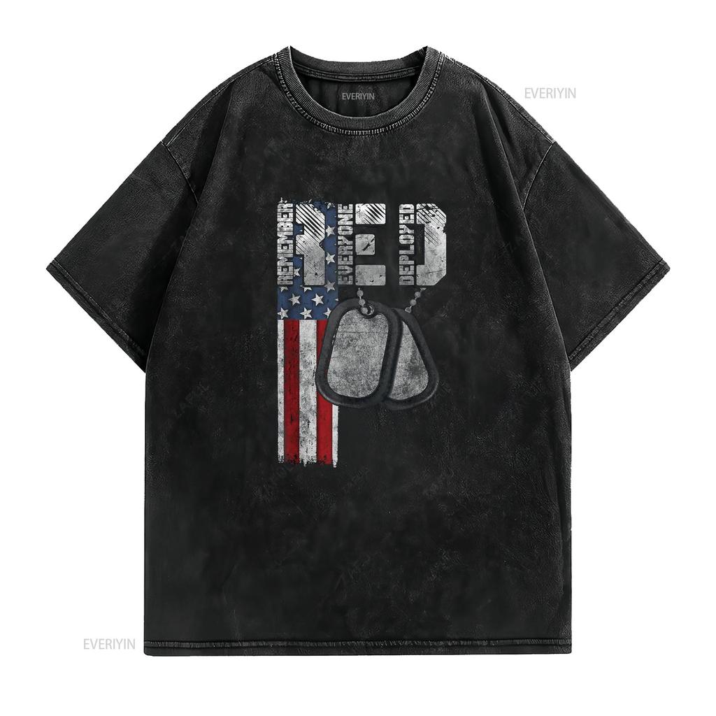 Remember Everyone Deployed T Shirt vintage Washed Breathable homme Slightly fashion Stretched Casual Stylish Versatile