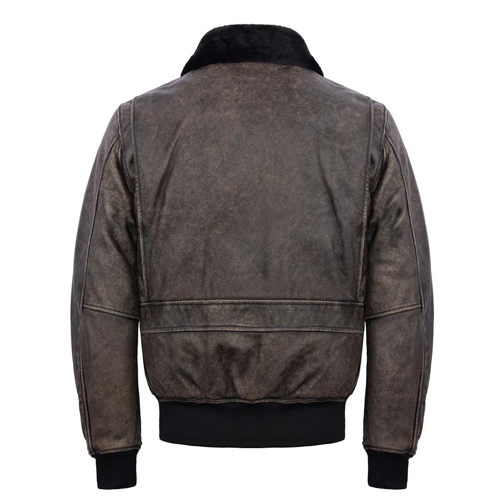 Maplesteed Super G1 Flight Jacket Men Gray Leather Jacket Vintage Quilted Natural Cowhide Fur
