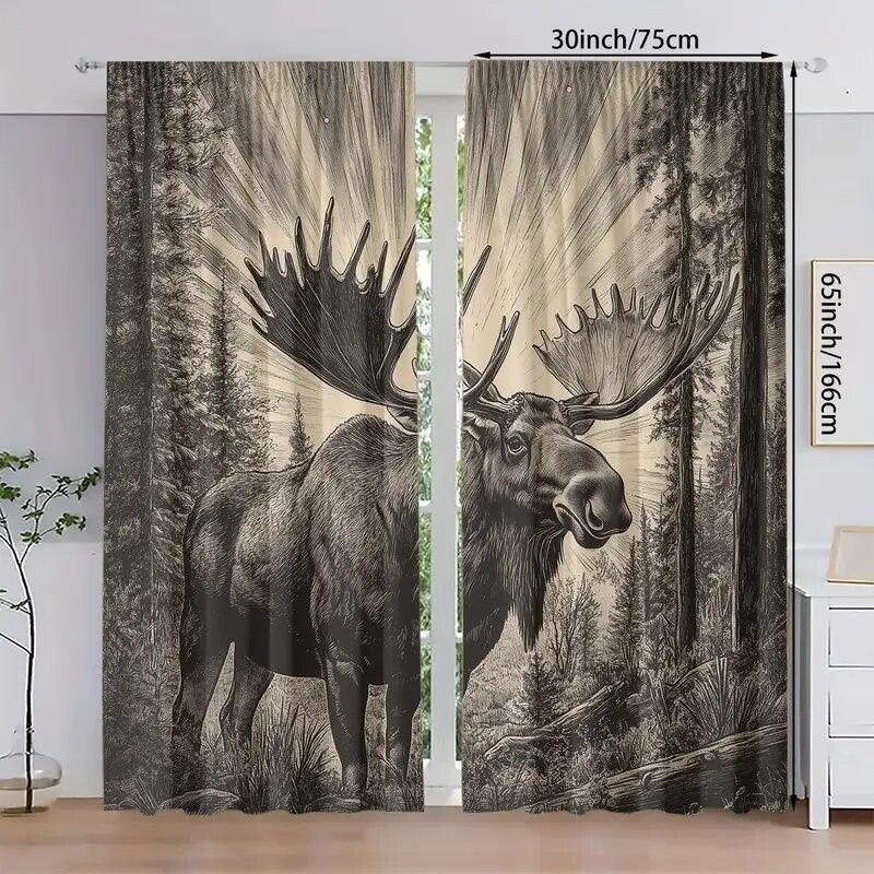 Retro Elk Print Curtains   Christmas Decorations   Bedroom and Living Room   Home Decoration   Room Decoration