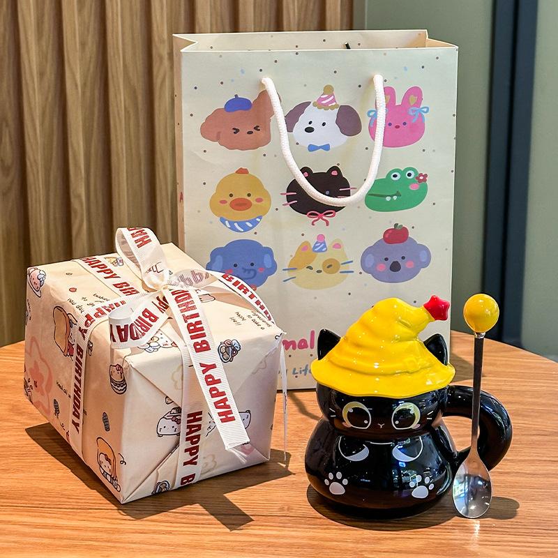 Creative funny birthday gift Halloween magic hat cat ceramic mug for boys and girls practical gifts