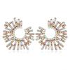 Exaggerated Geometric Sunflower Earrings with Colored Diamonds and Rhinestones