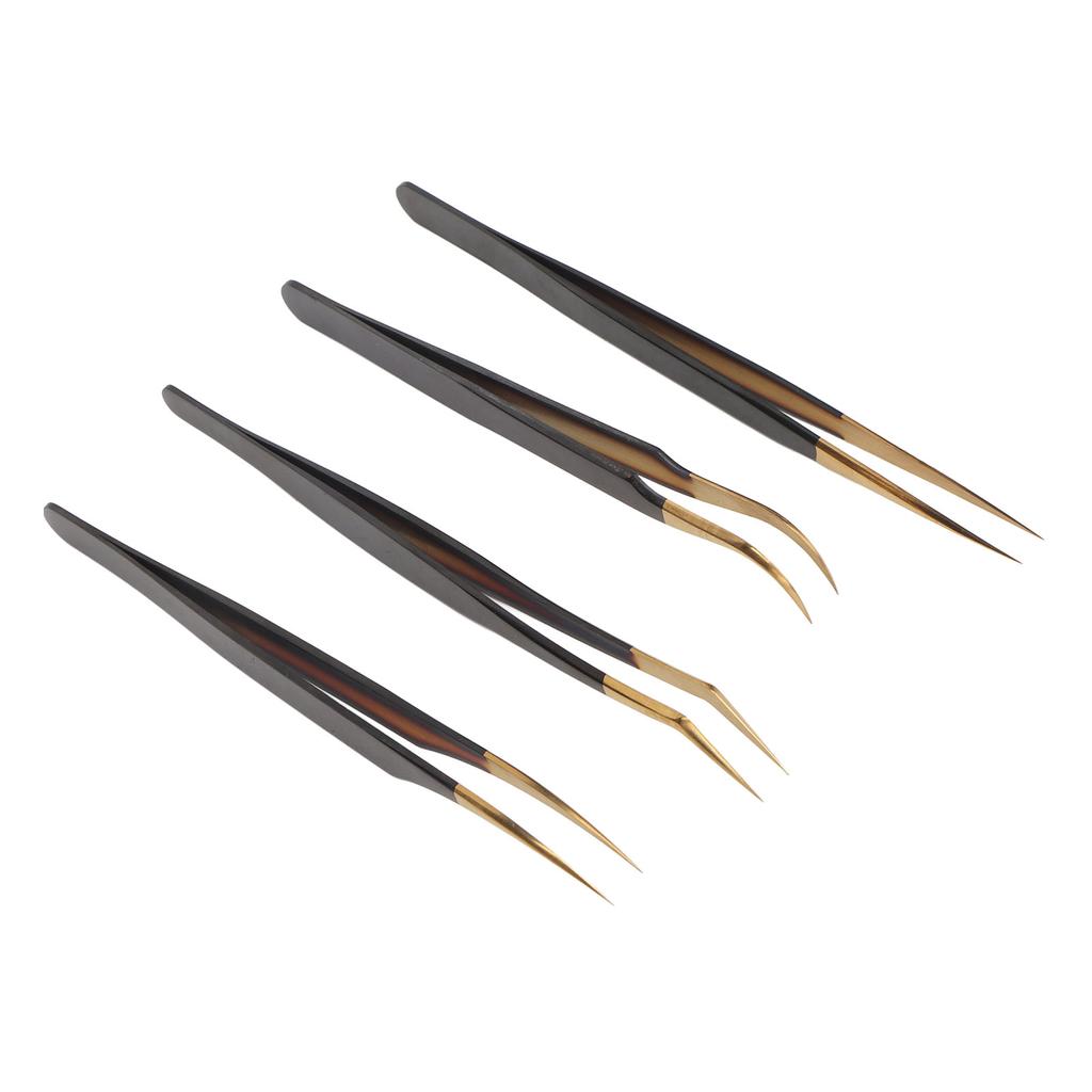 4pcs Eyelashes Extension Tweezer Curved Straighted Tip Stainless Steel False Eyelashes Applicator