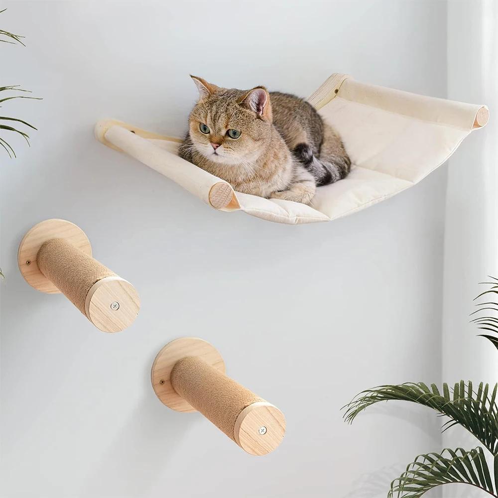 Wandmontierte Katzenhängematte, Platzsparend, Sisal Abriebfester Katzenklettergerüst Haustier Aktivitäts Ruhe Set Indoor Katzenmöbel