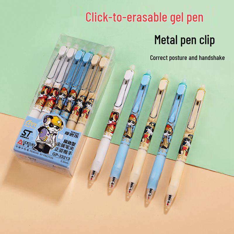 Crystal Blue Erasable Gel Pen: Metal Clip, Press-to-Erase, Triangular Grip, 0.5mm Bullet Tip for Correct Hand Posture.