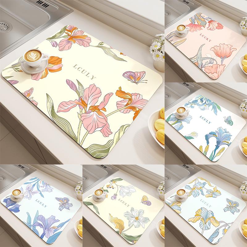 

Flower Fresh Draining Pad Placemat for Dining Table Kitchen Sink Waterproof and Anti Slip Pad Coffee Table Mat 20x30cm