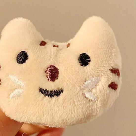 4Pcs Girl Hairpin Mini Plush Kitty Fish Design Secure Hold Hair Clip Side