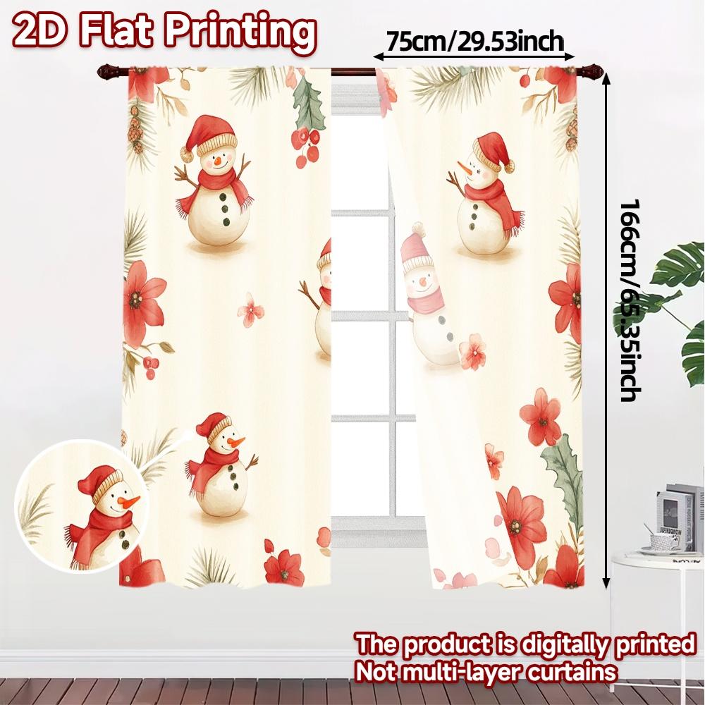 2pcs,Curtains Cute Snowmen And Bird Border (3) Popular Curtains Digital Printed Prints Light Filtering Curtains Decorations For