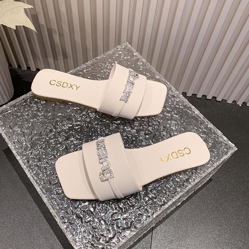 2024 Новая мода квадратный носок открытый носок летние удобные низкие каблуки украшенные — фото 6