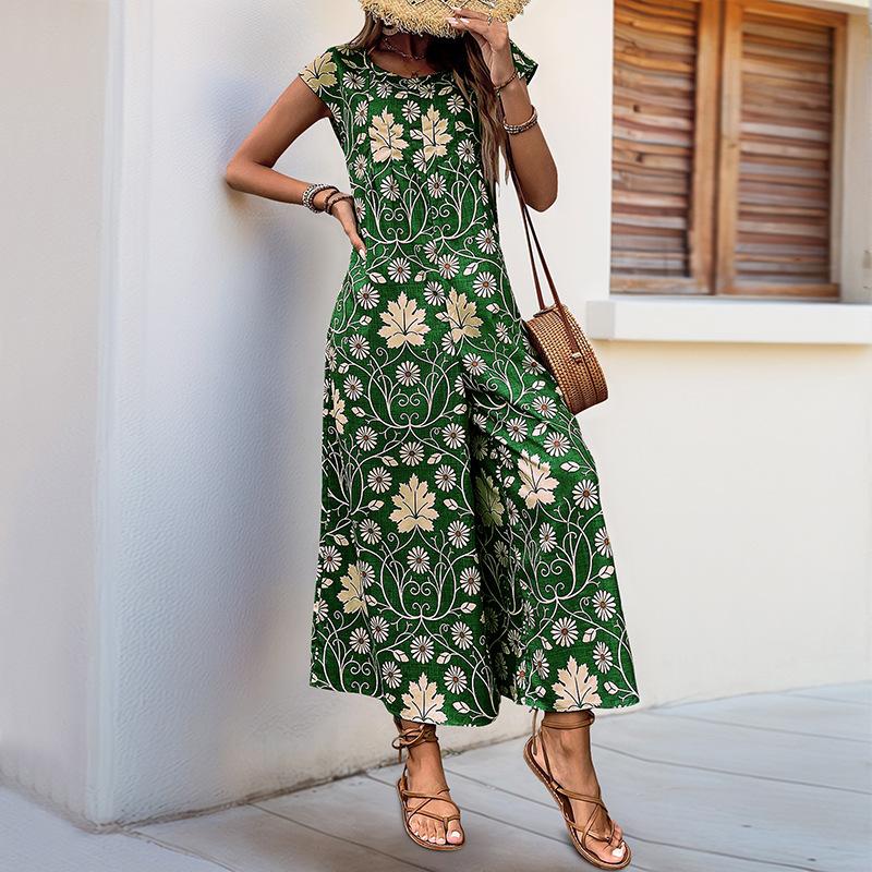 

Новый модный и элегантный повседневный комбинезон с высокой талией и принтом для женщин, летний формальный наряд XL зелёный