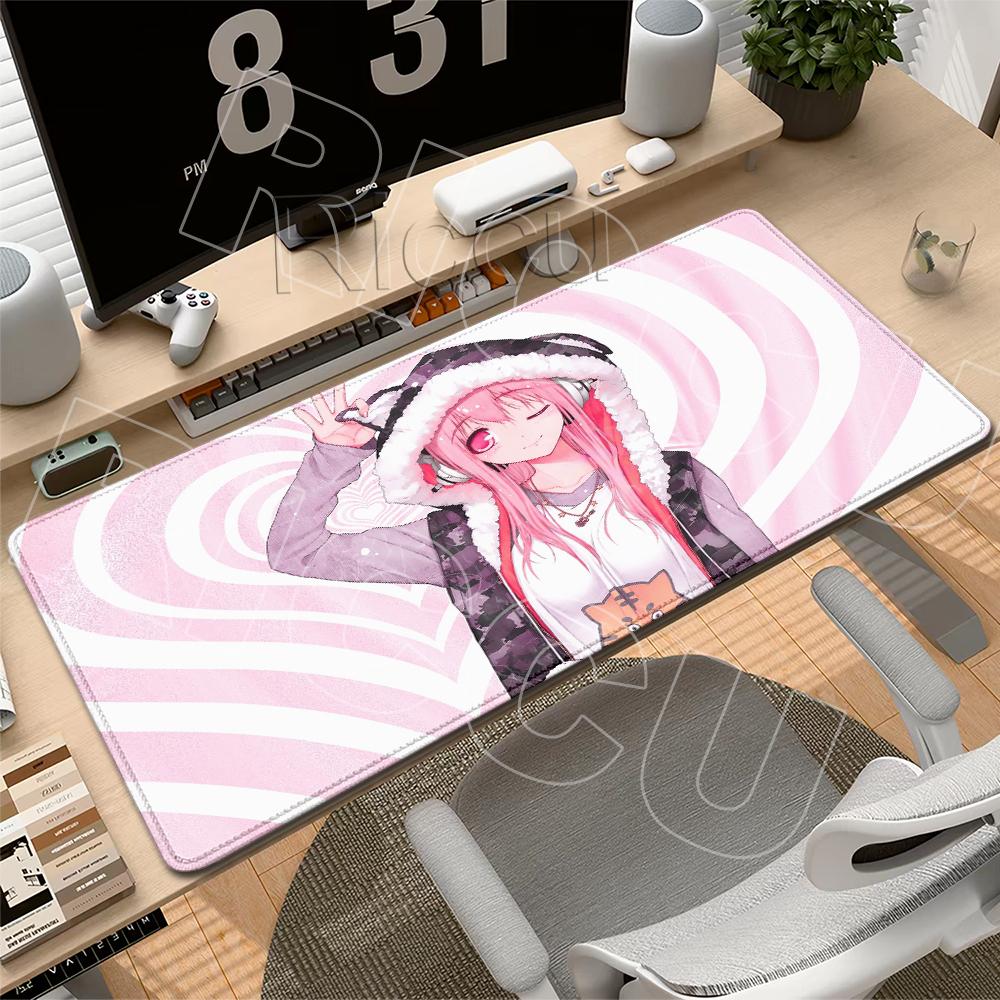 S-Super Sonico Mouse Pads Offices Gamer Accessories Stitched Edge Extended Playmats Gamers Aesthetics Rubber Non-slip Table Pads