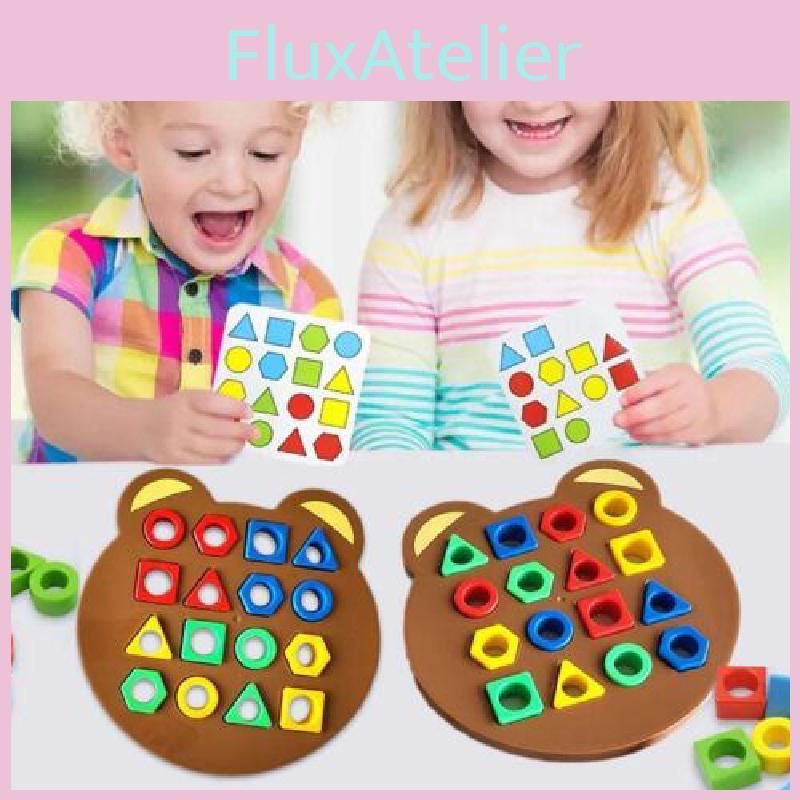 Interactive Educational Bear Geometric Shape Matching Montessori Building Blocks For Parent Child Play
