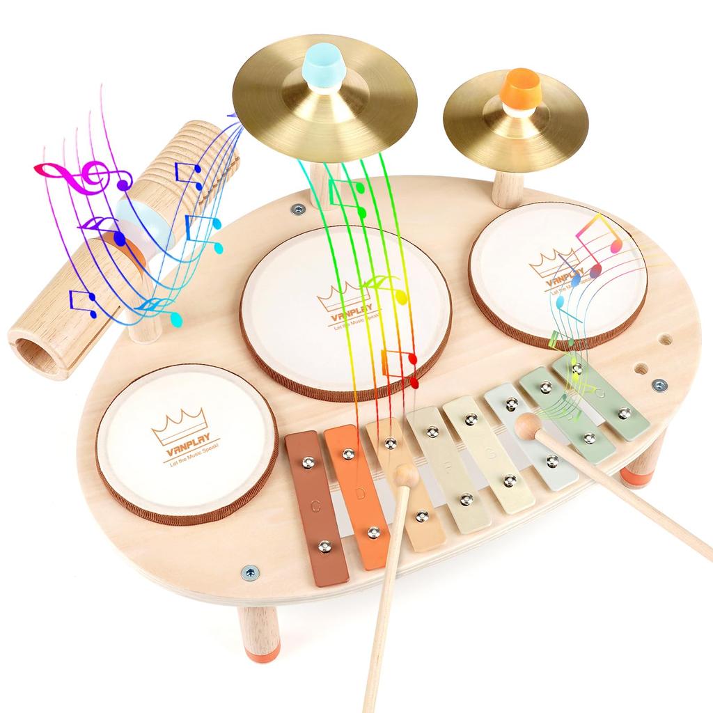 Drum set for Montessori musical wooden percussion baby 1 2 3 4 5 years birthday present for girls and early fine motor skills Christmas present for