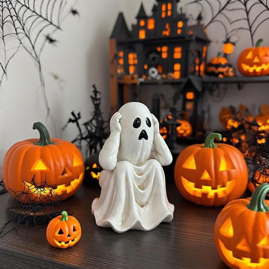 Ghost Figure Ghost Sculpture Spooky Funny Face Expression Gothic For Kitchen Mantel Fireplace Indoor Outdoor Decoration