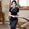 Black velvet national style new Chinese style Suzhou long autumn cheongsam improved young women's high sense daily wear
