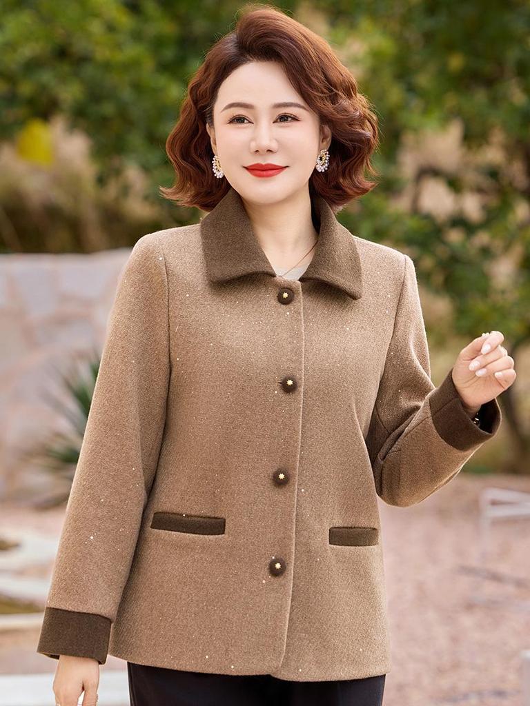 Mom's Spring Woolen Lapel Suit: Stylish Small Fragrance Outerwear for Mid-aged & Elderly Women - Perfect for Spring & Autumn