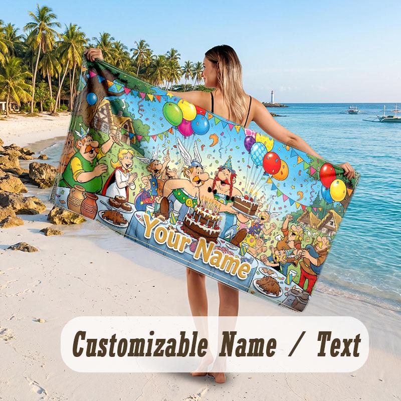 Personalized Beach Towel,Asterix & Obelix Custom Printed Name Text, Super Absorbent Towel For Beach Vacation