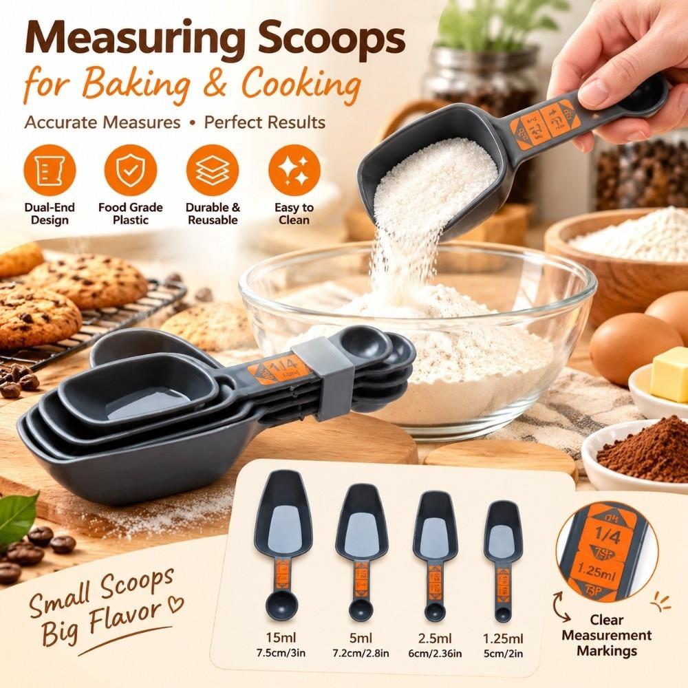 4pcs Double Ended Measuring Cups Spoons Set with Scale Coffee Measuring Spoons  Cooking