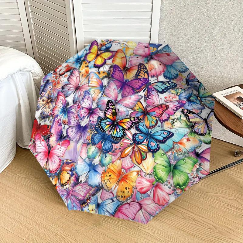 1PC Butterfly Mandala Pattern Small Travel Automatic Folding Umbrella, Compact Windproof Umbrella, Automatic Open/Close ,Gift-091559