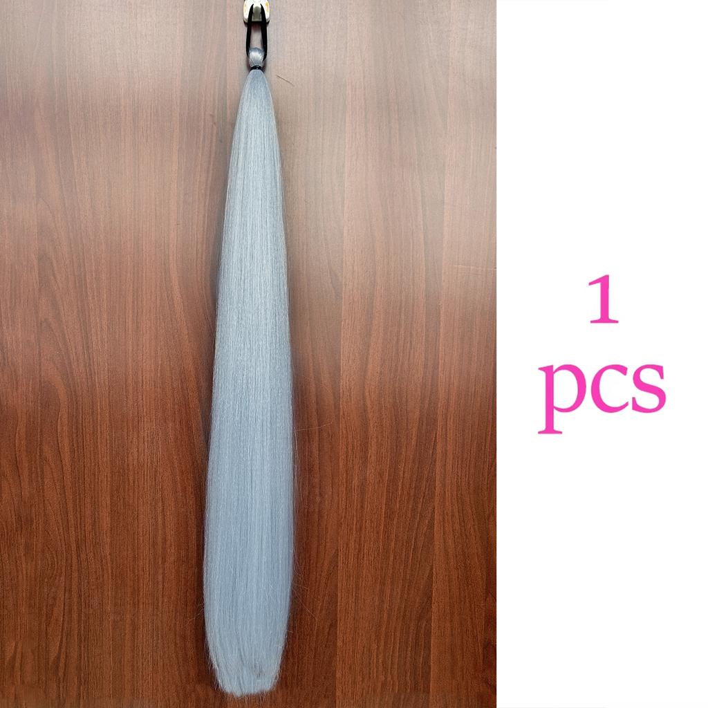 Coadă de cal sintetică lungă dreaptă de 28 de inci, mov, coadă de cal împletită DIY cu elastic, accesorii de păr de Halloween pentru femei