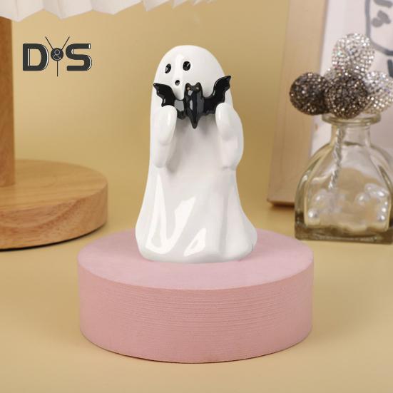 1/2Pcs Halloween Ghost Statue Spooky Resin Ghost Pink Pumpkin Bat Figurine Cute Halloween Home Table Decoration for Indoor Outdoor