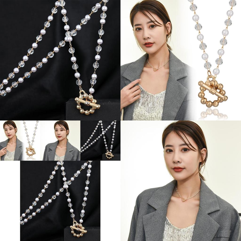 Stylish Geometric Pearl Crystal Choker Necklace For Unisex Fashion Accessories