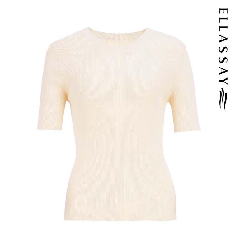 ELLASSAY Women's Round Neck Short Sleeve Knit Top