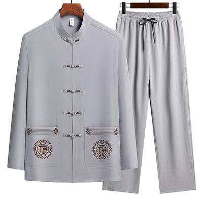 Frühling Herbst Männlichen Druck Chinesischen Stil Lange Ärmeln Hemden Hosen Sportswear Sommer herren Casual Sets Hemden + Hosen