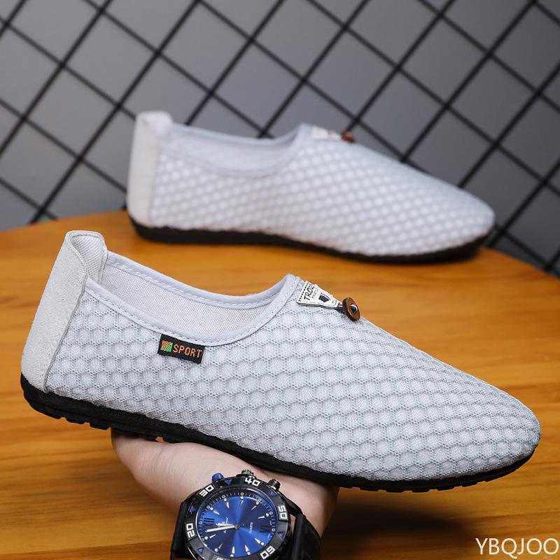 

Fashion Men s Summer Shoe Trend Canvas Breathable Casual Versatile Mesh Flat Bottom Bean Shoe Set Sneakers Loafers Zapatos De Hombre 39 серый