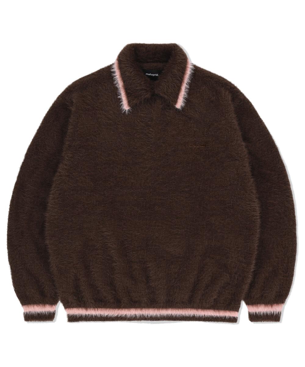 Maha Grid Hairy Collar Knit Brown(Mg2Efmk642A) Brown/M