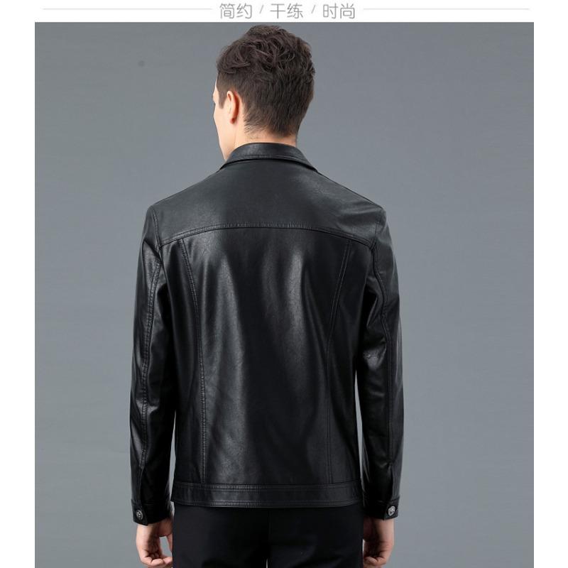 Luxurious New Men's Leather Jacket Autumn and Winter New Men's Handsome Leather Jacket with Pockets Korean Style Lapel Jacket